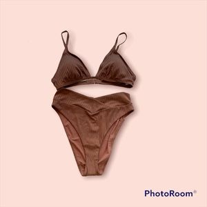 Aerie Ribbed Shine Triangle Bikini Top and bottom new with tags
